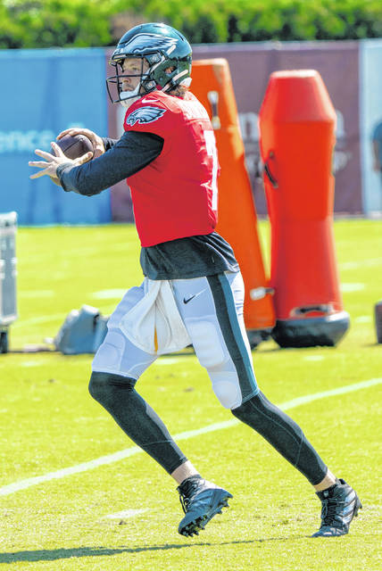 <p>Philadelphia Eagles quarterback Nate Sudfeld runs a drill during a practice on Thursday in Philadelphia.</p>
<p>AP photo</p>