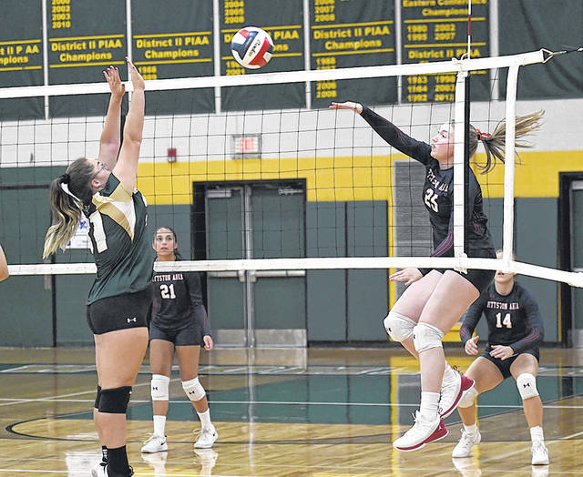 125686275_web1_97E8FF98-D606-4768-B32B-261527C988F8_ne2020917213514934
Pittston Area senior Emilee Shaw spikes the ball against Wyoming Area on Sept. 15 at the Warriors gym.
Tony Callaio | For Sunday Dispatch