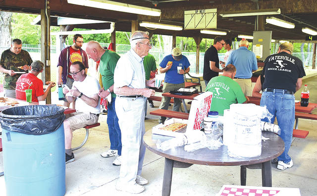 127018565_web1_Yatesville-Bocce-2021-1-copy
Players for the 2021 bocce season gather on opening night at the Yatesville Bocce Pavilion. The 2020 season was wiped out due to COVID-19.
Tony Callaio | For Sunday Dispatch