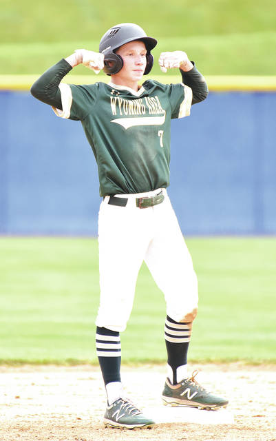 <p>Casey Noone (7) flexes his muscle after hitting a double and driving in a run for the Warriors in PIAA AAAA quarterfinal action.</p>
<p>Tony Callaio | For Times Leader</p>