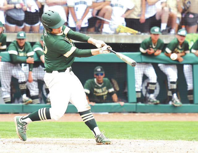 <p>Hunter Lawall is shown cracking one of his two hits on the day for the Warriors. The first baseman was 2-2 with one RBI against New Castle.</p>
<p>Tony Callaio | For Sunday Dispatch</p>