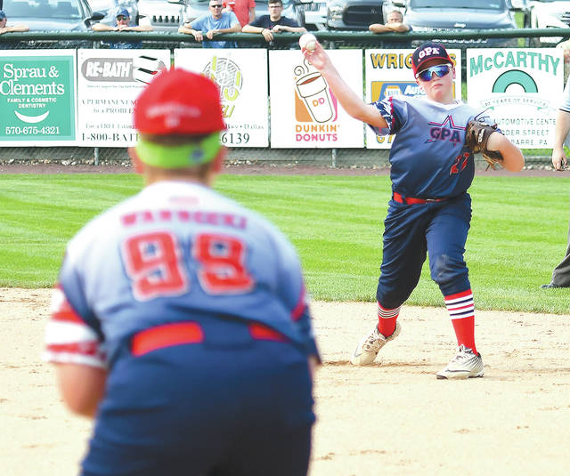 <p>GPA’s 2nd baseman Max Gordon scoops up a grounder and tosses to first baseman Gavin Wardecki for an Abington out.</p>
<p>Tony Callaio | For Sunday Dispatch</p>