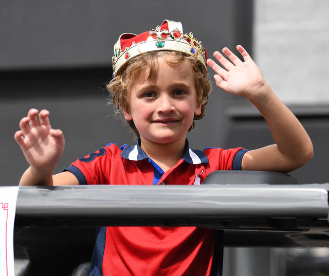 <p>Reigning Little Mister Tomato, Francisco Ramiza, waves to the crowd for the last time before he hands his crown today.</p>
<p>Tony Callaio | For Sunday Dispatch</p>
