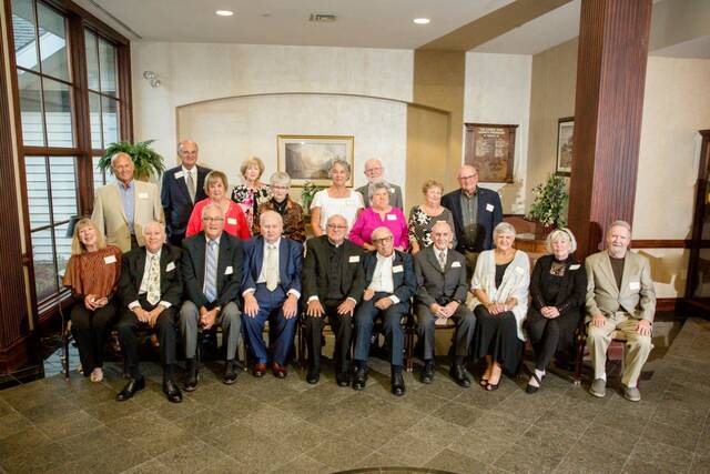 127582376_web1_stjohns60th-20
Shown in the class photo are, from left, first row: Jean Gatti Ragantesi, Paul Dominick, Girard Charney, Michael Clark, the Rev. Louis Grippe, William Falzone, Ted Marmo, Lucille Petrucci Trotta, Norine Drury Gill, Joseph McHale. Second row: Ed Cawley, Frank Orlando, Barbara Yankowski Shatrowskas, Mary Jo Booth Soricelli, Nancy Durling Dombroski, Joanne Bruno Giovannini, Richard Missett, Susan Aquilina Sullivan, Grace Rizzo Missett, Tom Shannon.
Submitted photo