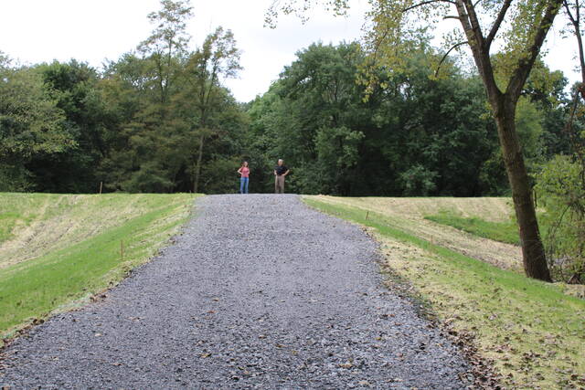 <p>Until recently, this large portion of the Wyoming Valley Levee system near Swetland Lane in Wyoming was open for a once-active rail line to pass through. Its closure will eliminate the need for a temporary flood gate that took a full day for multiple workers to assemble.</p>
<p>Jennifer Learn-Andes |Times Leader</p>