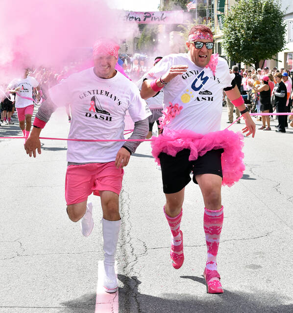 <p>In the 2021 Paint Pittston Pink Gentlemen’s Dash Tommy Wysokinski, left, is inched out by a pink tutu by winner Danny DePhillips.</p>
<p>Tony Callaio | For Times Leader</p>