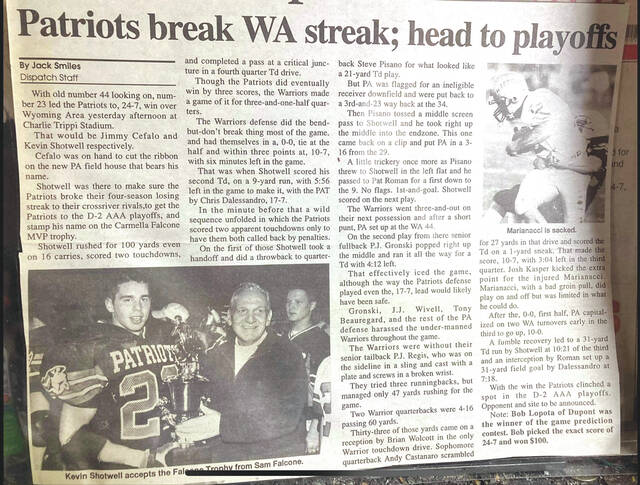 <p>Pictured is a newspaper clipping from a past awarding of the Carmello Falcone MVP Trophy.</p>
<p>Submitted photo</p>