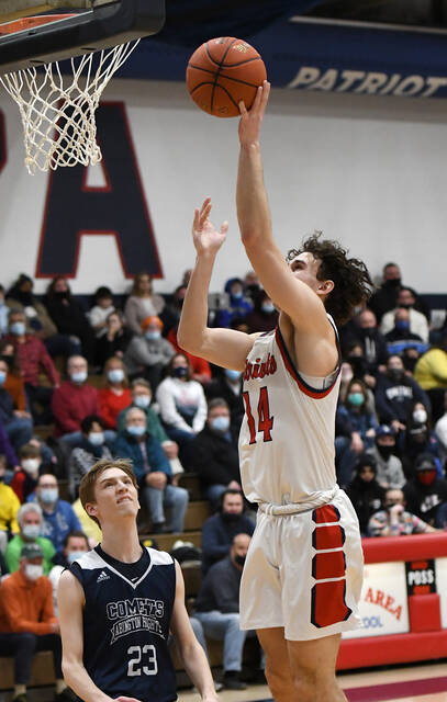 <p>Pittston Area’s Ethan Ghannam (14) scored two points against Abington Heights during Friday’s District 2 Class 5A semifinal game.</p>
<p>Tony Callaio | For Times Leader</p>