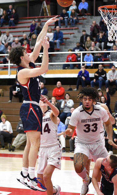<p>Ethan Ghannam hits for two points on Friday night as Pittston Area lost to Shippensburg in the second round of the PIAA Class 5A tournament in Pottsville.</p>
<p>Tony Callaio | For Times Leader</p>