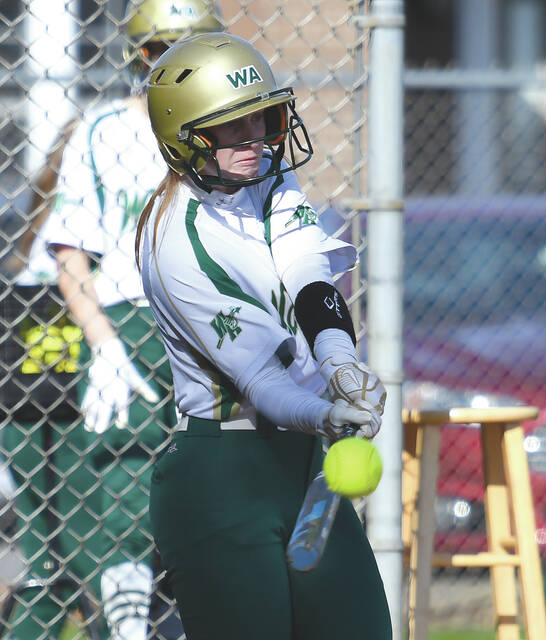 <p>Wyoming Area’s Jocelyn Williams arrives at second base after driving in run for the Warriors.</p>
<p>Tony Callaio | For Sunday Dispatch</p>