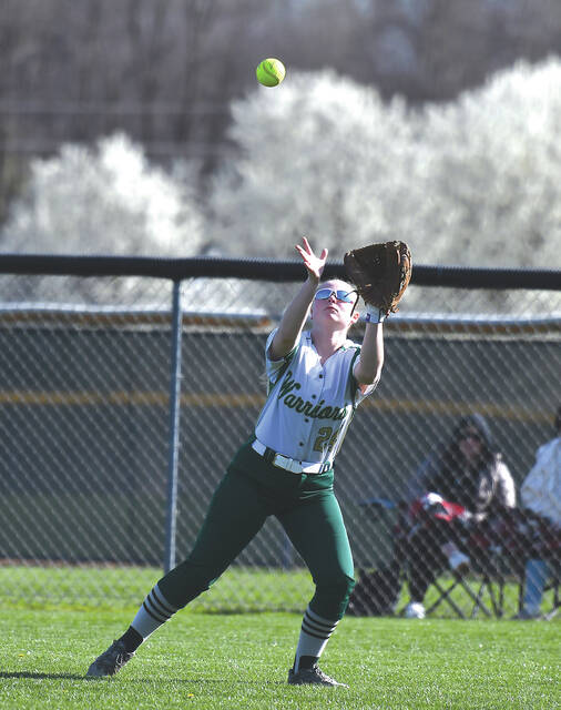 <p>Flex player Ella Schultz (24) catches a fly out to right field against Scranton Prep.</p>
<p>Tony Callaio | For Sunday Dispatch</p>