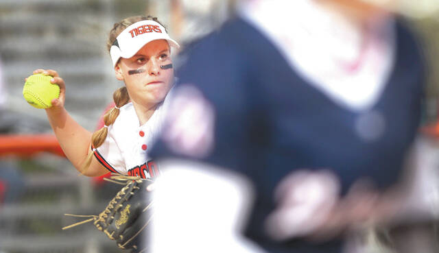 <p>Tunkhannock’s third baseman makes a throw to first base in the fifth inning to put out Pittston’s Bella Giardina Monday afternoon in Tunkhannock.</p>
<p>Fred Adams | For Sunday Dispatcj</p>