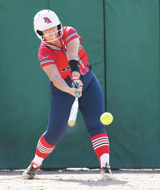 <p>Pittston Area’s Tori Parra rips a single against Dallas on Tuesday.</p>
<p>Tony Callaio | For Sunday Dispatch</p>