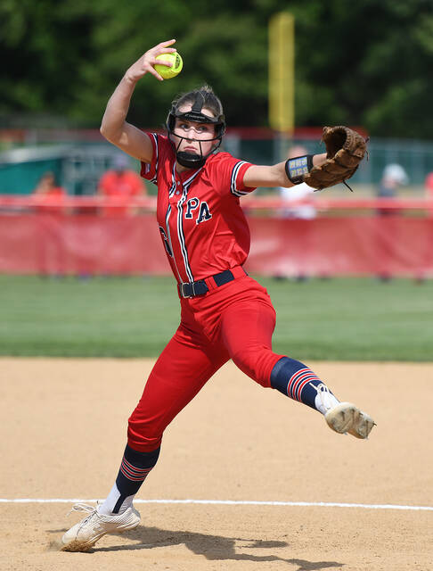 <p>Pittston Area’s Gianna Adams pitched a shortened 10-run-rule game against opponent South Western when Adams pitched a 13-0 shut out to advance in States 5A division.</p>
<p>Tony Callaio | For Times Leader</p>