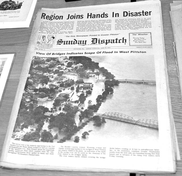 128641764_web1_50th-Agnes-Anniversary-1
Shown is a Sunday Dispatch from June 25, 1972, just days after the Agnes Flood that devastated West Pittston and the entire Wyoming Valley.
Sunday Dispatch file photo
