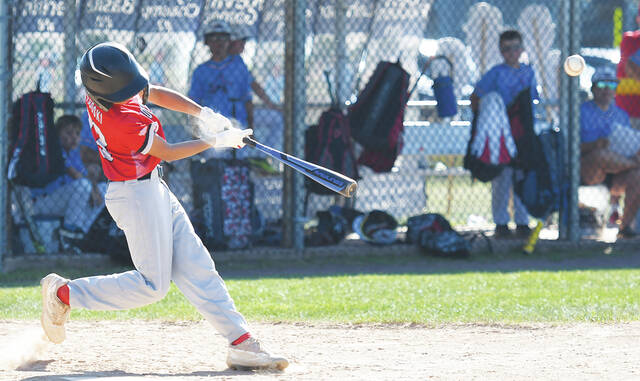 <p>Mountain Top’s Colton Gryboski rips an RBI single to the outfield against GPA in the fourth inning.</p>
                                 <p>Tony Callaio | For Sunday Dispatch</p>