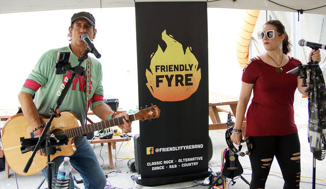 <p>Thomas Turonis and Courtney Hahn are Friendly Fyre as they provided the entertainment for the Christmas in July Greater Pittston Santa Squad event at Susquehanna Brewing Co.</p>
<p>Tony Callaio | For Sunday Dispatch</p>