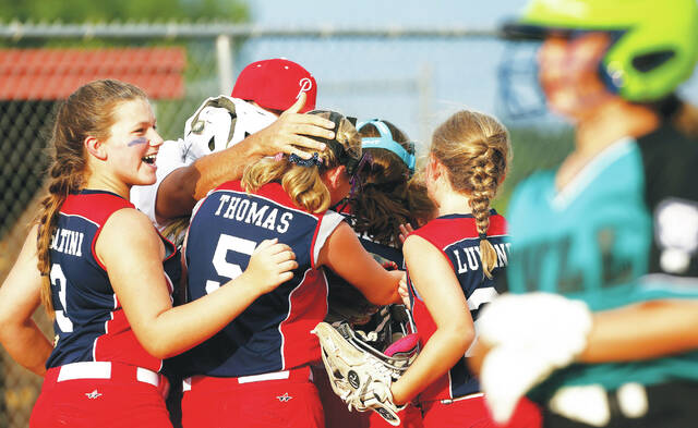 <p>Pittston Area Little League players celebrate their third straight win at the 8-10 Eastern Regionals after edging Rhode Island champion Cranston Western in Thursday’s winner’s bracket finals.</p>
<p>Fred Adams | For Times Leader</p>