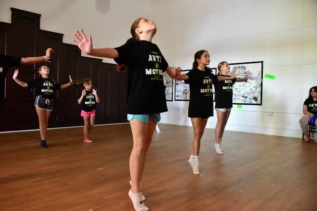<p>Young dancers rise to their toes, giving their parents and grandparents a taste of what they’ve been experiencing at their summer arts camp at the ANNAMALY gallery.</p>
<p>Mark Guydish | Times Leader</p>