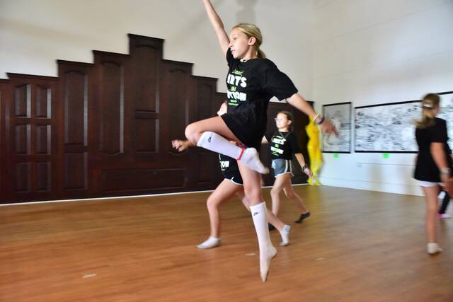 <p>Brooklyn Brdaric leaps into the air during the dance performance that was part of the Arts in Motion Showcase.</p>
<p>Mark Guydish | Times Leader</p>