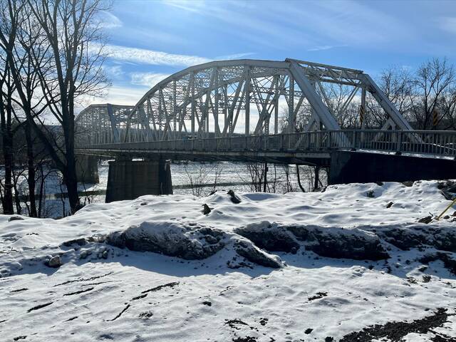 128807443_web1_Image--10-
Replacement of the Nanticoke/West Nanticoke Bridge over the Susquehanna River, seen here during a crisp winter day earlier this year, came up during Luzerne County Councils Strategic Initiatives Committee meeting this week.
Roger DuPuis | Times Leader