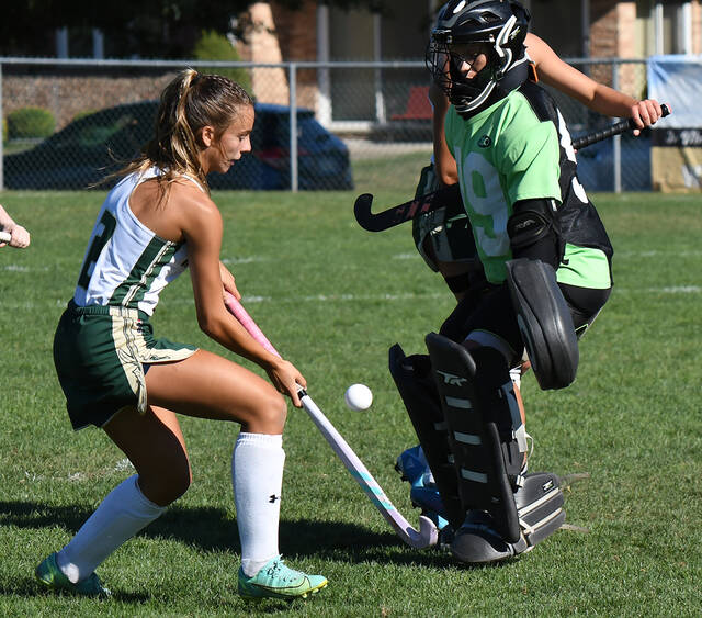 <p>Pittston Area goalie Samantha Thomas (99) deflects the shot from Wyoming Area’s Ella Mckernan (2).</p>
<p>Tony Callaio | For Sunday Dispatch</p>