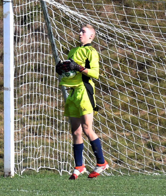 128855545_web1_PA-WBA-BSR-1
Pittston Area goalie Jacob Granahan, shown in photo, along with fellow Patriot goalie Jose Ortiz had a combined nine saves against Greater Wilkes-Barre Area. The Patriots lost the match 3-2.
Tony Callaio | For Sunday Dispatch