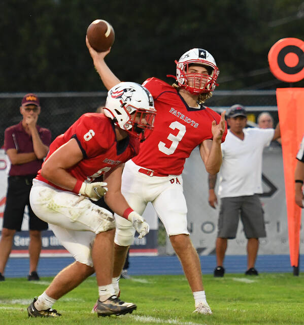 <p>Pittston Area quarterback Drew DeLucca (3) threw for a pair of touchdowns on Friday. Harry Pugliese (6) rushed for 79 yards.</p>
<p>Tony Callaio | For Times Leader</p>