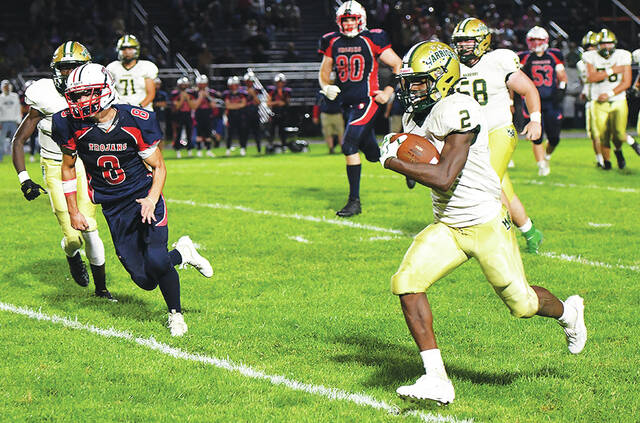 <p>Sophomore running back Lidge Kellum (2) for a substanial gain against Nanticoke Area at Nanticoke.</p>
<p>Tony Callaio | For Sunday Dispatch</p>