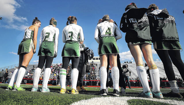<p>The Wyoming Area players face the fans in the grandstands as their runner-up metals were handed out after Saturday’s PIAA Class A field hockey championship game.</p>
<p>Fred Adams | For Sunday Dispatch</p>