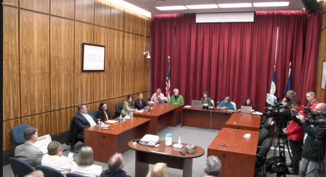 129135735_web1_Elections
A majority of Luzerne Countys volunteer citizen Election Board Democrats Denise Williams, Audrey Serniak and Danny Schramm voted Wednesday to certify the results during a special meeting at the county courthouse in Wilkes-Barre, seen here.
Screenshot from video