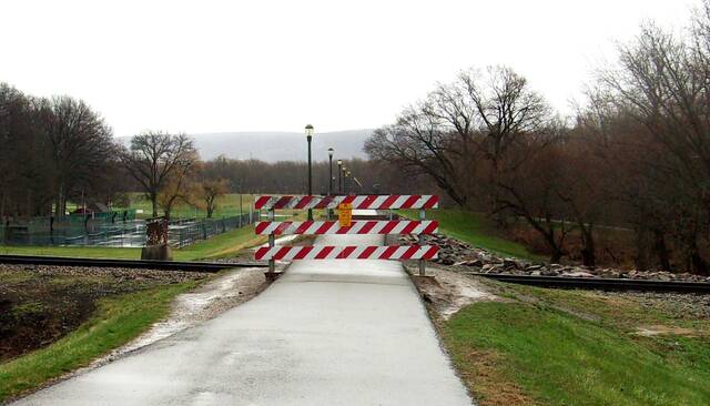 <p>Luzerne County Flood Protection Authority Executive Director Christopher Belleman said Wyoming Valley Levee users ignored the old railroad crossing barricade in Edwardsville and passed around it, creating trenches that damaged the levee.</p>
<p>Submitted photo</p>