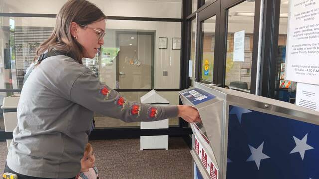 129646102_web1_344578093_741330381072897_2973273066979535372_n
Kari Schang, of Dallas, drops off her ballot on Tuesday.
Margaret Roarty | Times Leader