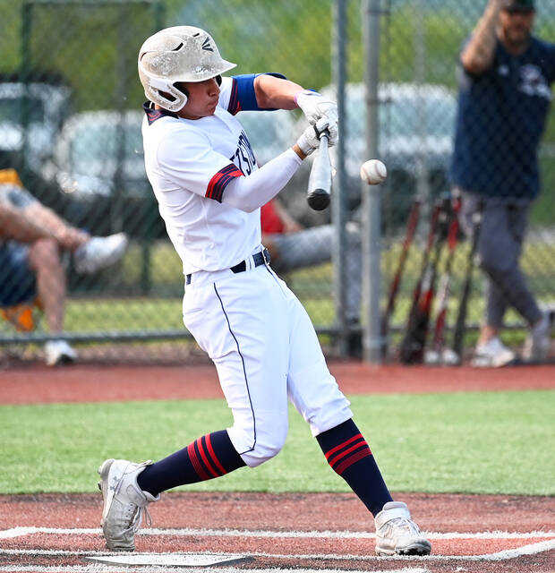 <p>Pittston Area’s Anthony Cencetti connects on a high pitch against Shikellamy.</p>
<p>Tony Callaio | For Times Leader</p>