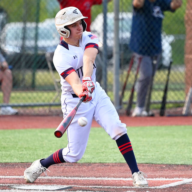 <p>Pittston Area’s Drew DeLucca rips into the pitch, knocking in two-runs in the second inning.</p>
<p>Tony Callaio | For Times Leader</p>