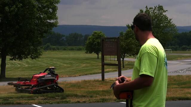 129753510_web1_fpa1
Wyoming Valley Levee maintenance worker Brandon Schmidt demonstrated a new remote-operated mower Tuesday that was purchased with a casino gambling-funded Local Share Account award.
Jennifer Learn-Andes | Times Leader