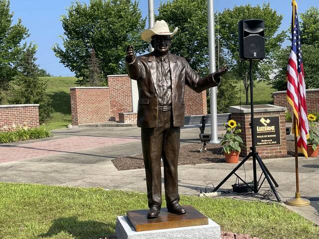 <p>Patrick J. Solano’s trademark white cowboy hat was added after Thursday’s dedication ceremony at Luzerne County Community College’s Walk of Honor.</p>
<p>Times Leader | Bill O’Boyle</p>