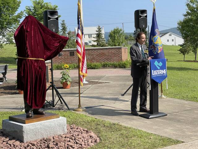 <p>Prior to the unveiling, President Judge Emeritus Correale F. Stevens welcomed everyone to the ceremony honoring Patrick J. Solano on Thursday morning at Luzerne County Community College in Nanticoke.</p>
<p>Times Leader | Bill O’Boyle</p>
