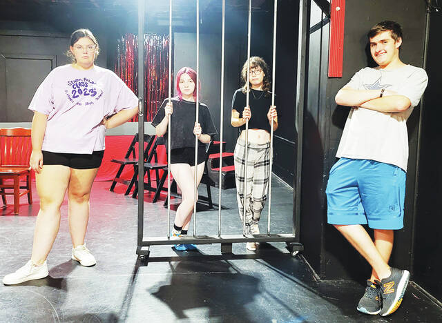 129857216_web1_Chicago-Musical-2
The play Chicago the Musical will be presented by Phoenix Performing Arts Centre, 409 Main St., Duryea on the weekends of Aug. 4 and Aug. 11 featuring actors 18 and under. Shown left to right: Lilly Hendry (Mama Morton), Mick Neel ( Velma Kelly), Rhiannon Legg (Roxie Hart), Jacob Hull (Billy Flynn).
Submitted photo