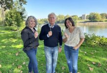 Martin Sheen comes to town, lends a hand to Fork Over Love
Tracey Selingo, Fork Over Love founder and CEO, left, and Ruth Corcoran, Restaurant Week co-chair and Fork Over Love board member, right, are seen with actor Martin Sheen in Nesbitt Park last weekend, where they filmed several PSA announcements to help Fork Over Love promote its upcoming Restaurant Week fundraiser.
Courtesy Fork Over Love