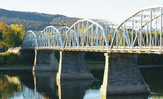 130331036_web1_Pittston-2024-Projects-3 The Firefighters Memorial Bridge will eventually be demolished and replaced in the next few years. Mayor Michael Lombardo said he would be interested in recycling the steel for a construction project in the City. Tony Callaio file photo | For Sunday Dispatch