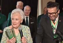 
			
				                                Mary Clare Leonard, left, the 2024 Irish Women of the Year chosen by the Greater Pittston Friendly Sons of St. Patrick, was honored at the annual Friendly Sons Womens Breakfast on Saturday at the Woodlands Resort, Wilkes-Barre. She was presented with a vase by Errol OBrien, Greater Pittston Friendly Sons of St. Patrick president, right.
                                 Tony Callaio | For Sunday Dispatch

			
		