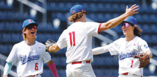 
			
				                                Selinsgrove players (from left) Griffin Parker, Benjanin Gearhart and Mason Richter celebrate their 5-0 win over Pittston Area in the PIAA District 2/4 Class 5A championship on Thursday at PNC Field.
                                 Fred Adams | For Times Leader

			
		