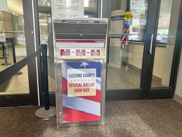 130900899_web1_IMG_9088
This archive photo shows the mail ballot drop box at Luzerne Countys Penn Place building in downtown Wilkes-Barre.
Times Leader file photo