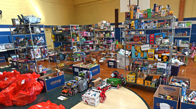 131018639_web1_GPSS-2024-Christmas-Drive-1
The Greater Pittston Santa Squads warehouse is filled with board games and toys ready to be placed for children of Greater Pittston for the 2024 Christmas.
Tony Callaio | For Sunday Dispatch