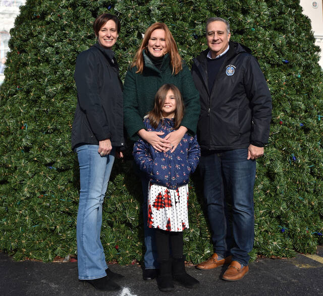 131104482_web1_Pittston-Christmas-Ambassador-Hull
Nine-year-old Lexi Hull has been chosen the 2024 City of Pittston Christmas Ambassador. Standing with Lexi is Mary Kroptavich, Pittston Main St. manager and Mayor Michael Lombardo. Lexi will turn on the citys Christmas tree shown behind them during La Festa Natale after the Toy Truck Parade on Dec. 7 at the Tomato Festival lot on Main St.
Tony Callaio | For Sunday Dispatch