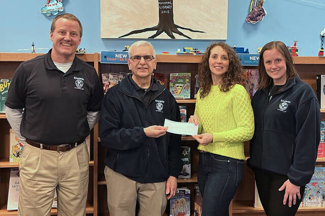 131366337_web1_Pittston-Kiwanis-Pittston-Library-Donation
The Pittston Area Kiwanis Club made a monetary donation to the Pittston Memorial Library. Left to right: Don Shearer (Kiwanis vice president), Armand Filipini (Kiwanis treasurer), Jen Moran (Library director) and Brittani Shearer (Kiwanis president).
