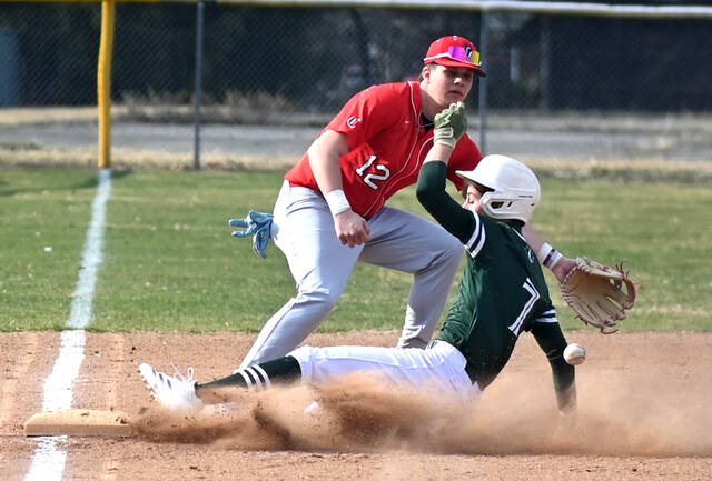 131384146_web1_WA-Crestwood-Baseball-1
The Warriors Jacob Snyder (7) is safe at 3rd base later scoring Wyoming Areas first run against Crestwood on Thursday at home.
Tony Callaio | For Sunday Dispatch