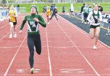 
			
				                                Wyoming Area’s Ella McKernan is shown crossing the finish line of the 400m. against Lake-Lehman on April 24, 2024, at Lehman.
                                 Tony Callaio file photo | For Times Leader

			
		