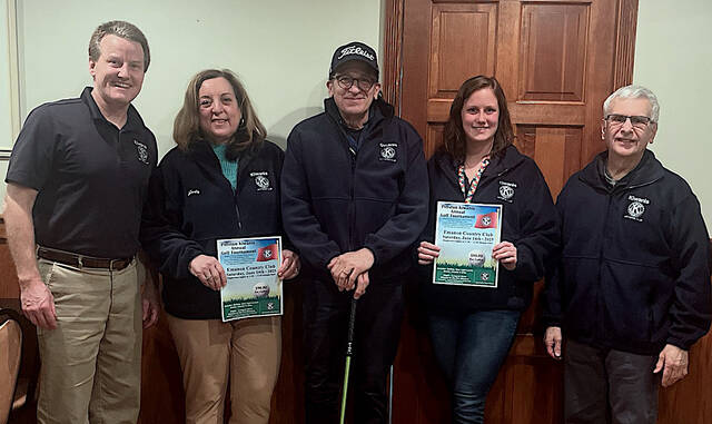 131452232_web1_PIttston-Kiwanis-Golf-Tourney-2
Pittston Kiwanis Club will hold a golf tournament on Saturday, June 14, at Emanon Country Club, Falls. From left: Pittston Kiwanians, Don Shearer, vice president; Judy Greenwald, Pittston Area Key Club advisor; Sal Bernardi, secretary; Brittani Shearer, president; and Armand Filipini, treasurer.
Submitted Photo